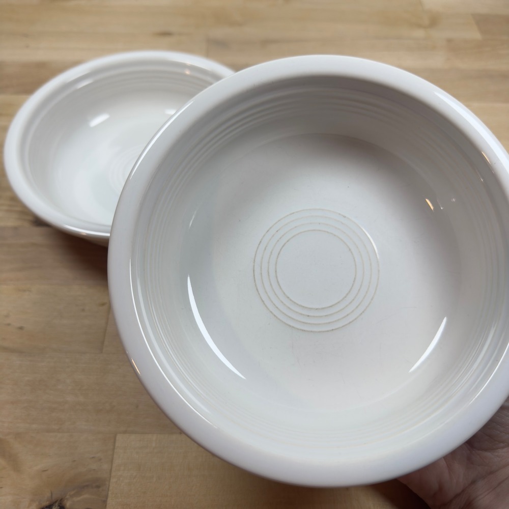 Fiesta White Fruit Bowls Set of 2 Ceramic Concentric Rings 6.75 Inch USA